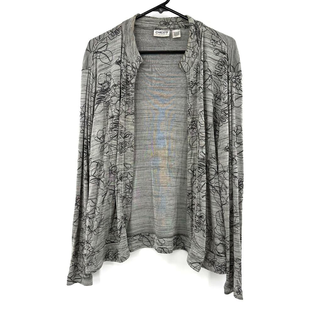 Chico's Travelers Size 3 XL Gray and Black Open Front Cardigan Sweater